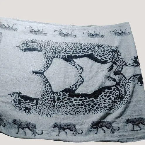 Shawl Wrap Scarf Leopard Cat Print Cotton Viscose Fringe 64 by 27 Black White