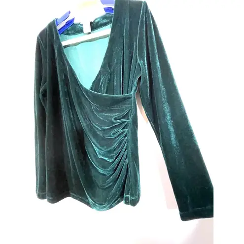 Soft Surroundings Womens Velour Velvet Surplice Faux Wrap Top Green Size Small