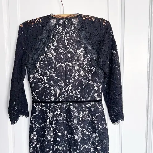 Alexis • Whitney Dress black white lace two tone colorblock sheath midi