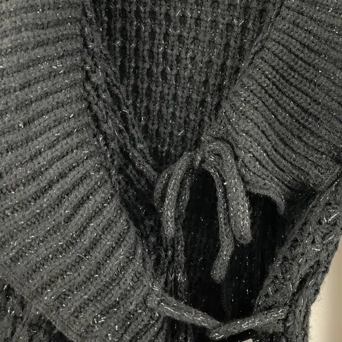 Say What? Vintage Y2K 2000 Black Crochet Knit Asymmetrical Hem Cardigan Sweater