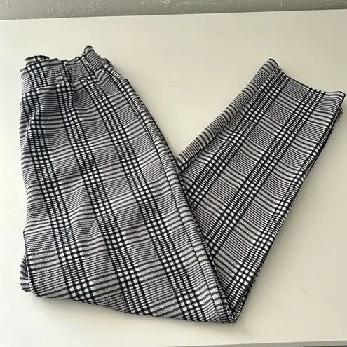 SheIn  plaid stretchy straight leg trousers / work pants w/ ruffle waist