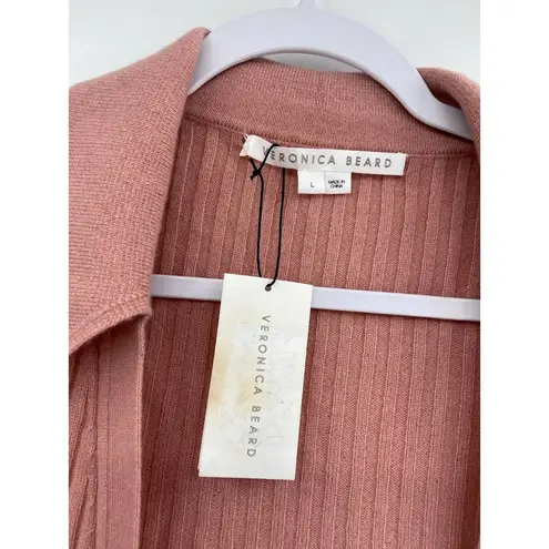 Veronica Beard Lazana Dusty Pink Cashmere Ribbed Button Front Cardigan Sweater