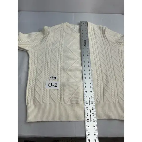 Cyrus Womans Pullover Sweater XL Ivory Crew Neck Long Sleeve Cable Knit