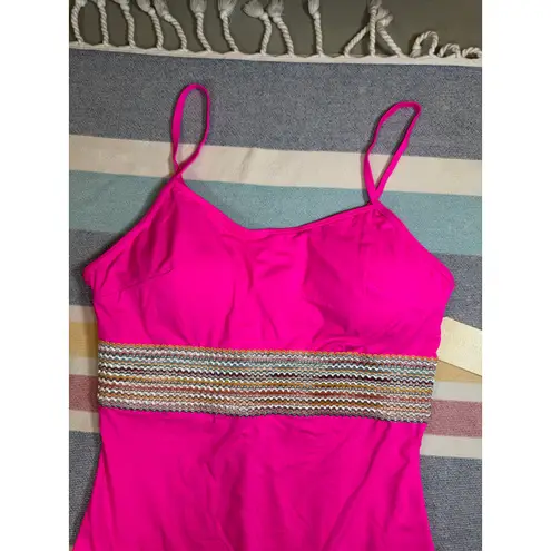 NWT Hot Pink One Piece Swimsuit with Rainbow Smocked Band – Size M Size M