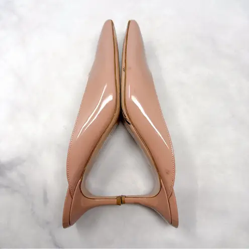 Gianvito Rossi Pointed Toe Kitten Heel Mule Pumps Nude Patent Leather Retro 37.5