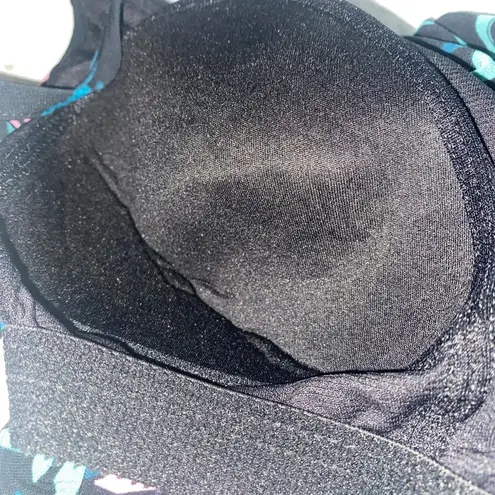 Aqua Green Black Teal Pink Floral Ruffled Tiered Tankini Swim Top Size XL