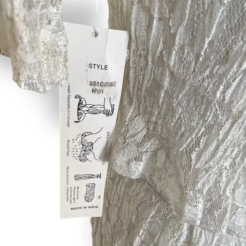 Deadstock 90s Lace Maxi Dress Ivory Sheer Floral Short Sleeve Scoop Neck Small