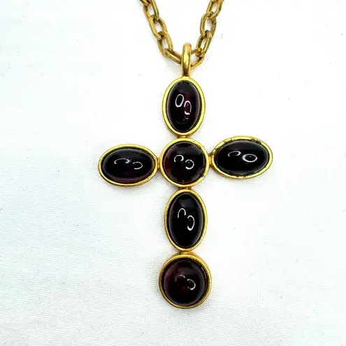 Vtg Avon Double Strand Layered Necklace Cross Pendants Cabochon Gold Tone RARE