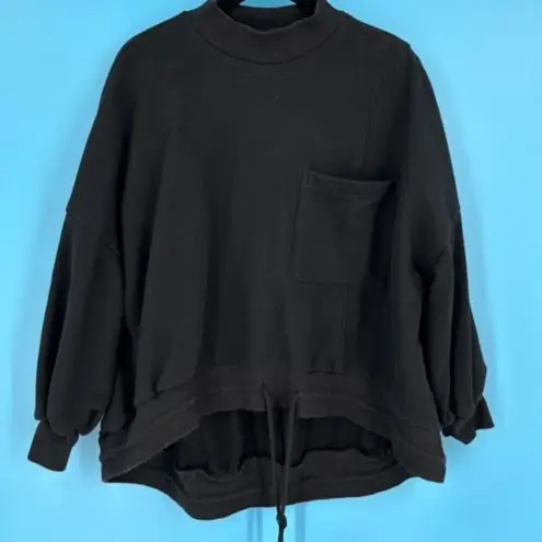 Nap Women's Loungewear Terry Cropped Boxy Drawstring Hem Sweatshirt Black Small