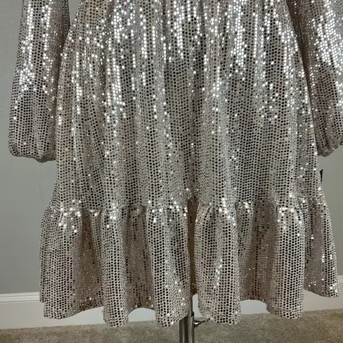 Betsy and Adam Women's Cocktail Dress Size 8 Silver Sequined Fit and Flare Mini