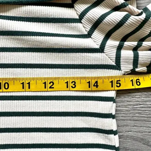 Miou Muse Womans Striped off the shoulder Top Size M Green Beige Ribbed Stretch Size M