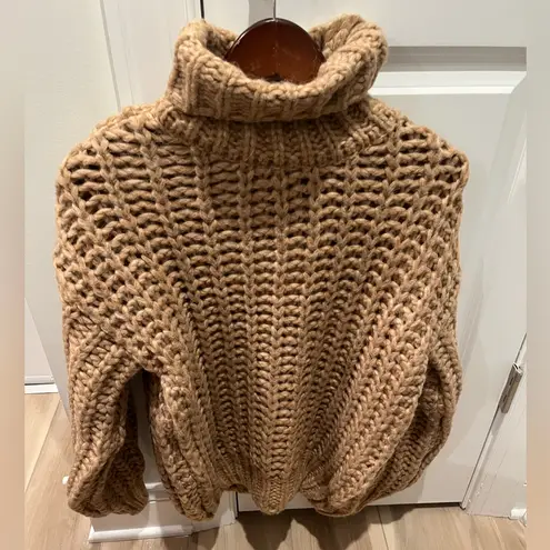 ANINE BING NWT Camel Iris Turtleneck sweater Oatmeal Tan XS