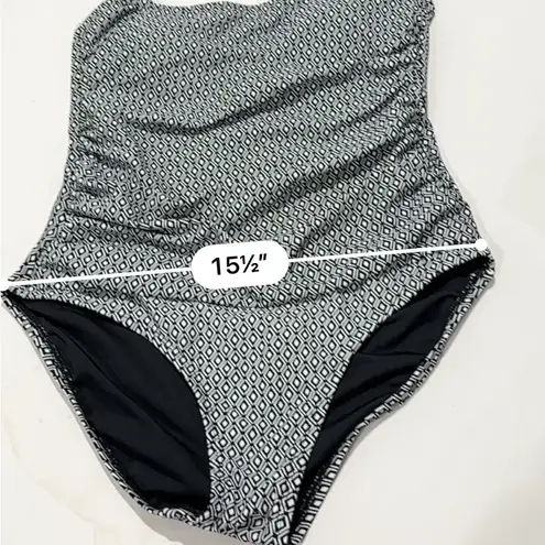 DKNY  Bandeau Maillot One Piece Swimsuit Black & White Geometric Print size large