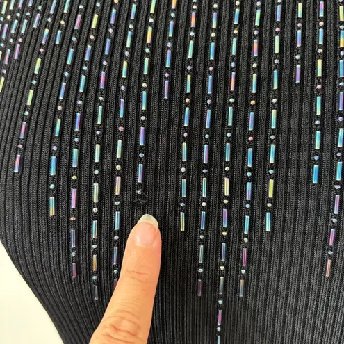 De Laru Vintage Black Bead Embellished Knit Sleeveless Backless Tank Top