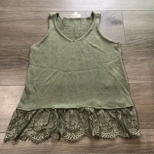Cloud Chaser Green Lace Trim Womens Sleeveless Knit Tunic Tank Top Size Medium