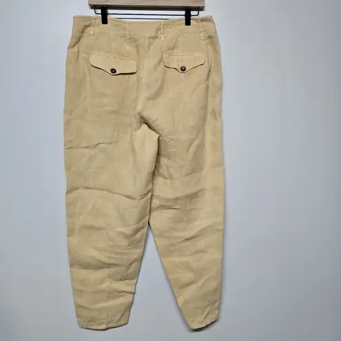 Poetry Women's Linen Tapered Pants Sz 16 US 12 Beige Natural Relaxed Fit Barrel