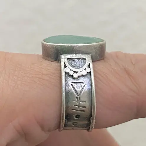 Sterling Silver Vintage Native American Signed SA 925 Blue Teal Stone Ring Sz 8