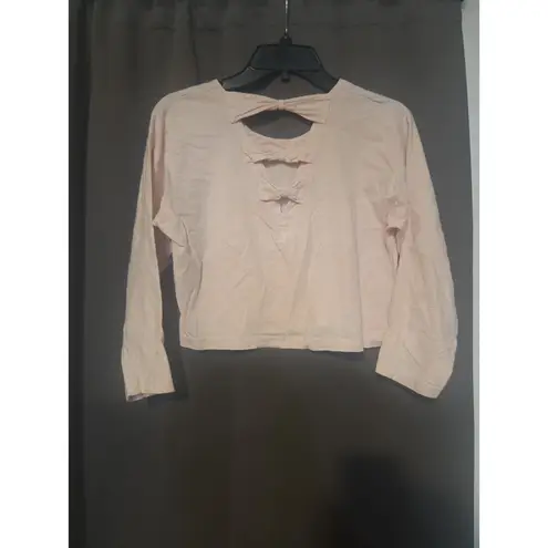 Stefano World Wide Pink Long Sleeve Crop Top, Vtg Women's M, Keyhole Bow Design