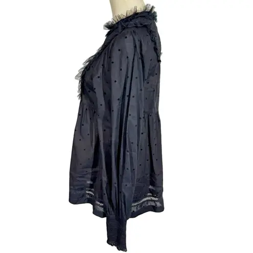 The Great . The Portrait Tulle-Trimmed Flocked Cotton-Blend Voile Smocked Blouse