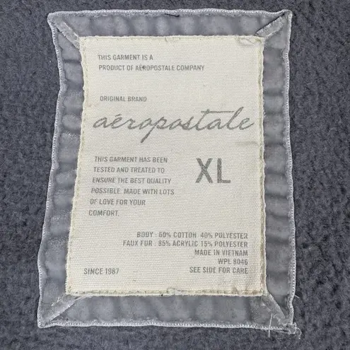 Aeropostale  Authentic Trademark Y2K‎ Faux Fur Gray 1/2 Zip Up Hoodie XL Vintage