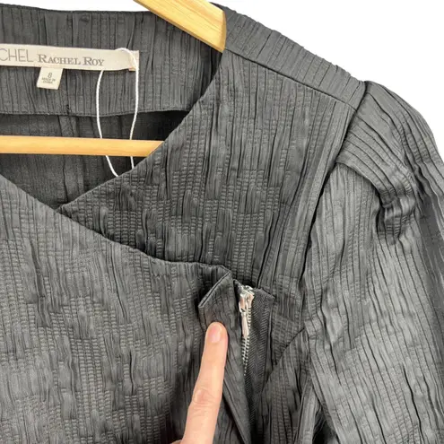 Rachel Roy Black Pleated Asymmetrical Zipper Jacket Size 8 Minimalist Edgy