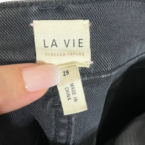 Rebecca Taylor La Vie Glitter Stripe Jeans Flare Fringe Hem Black Womens Size 29