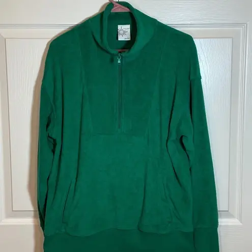 Aerie  Offline Women Terrycloth Quarter Zip Pullover Sweatshirt|Kelly Green|Small