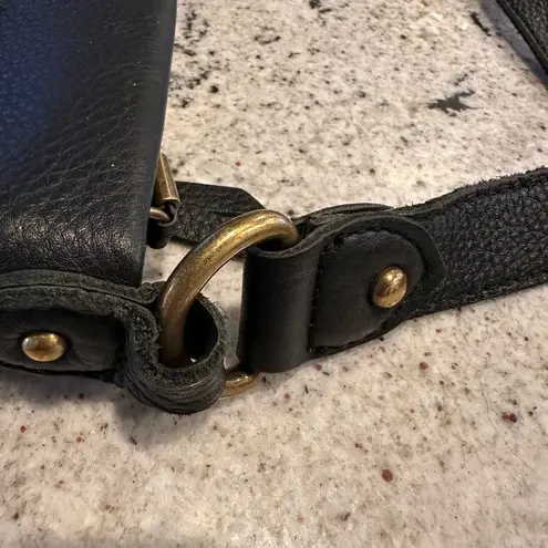 The Sak Leather Crossbody Bag Black Brown Suede Trim Boho Adjustable Strap