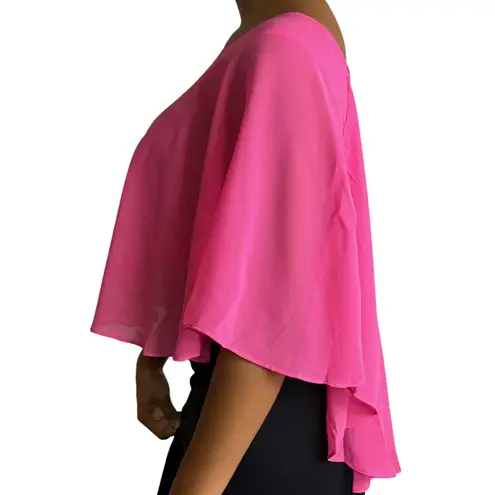 Love by Design Pink Sheer Cape Top Crochet Trim Flowy Blouse Cover Up Cropped XL