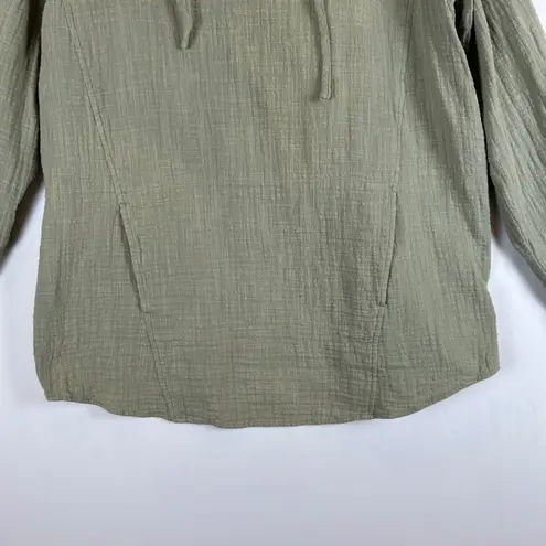 Pure Jill Women's Hooded Gauze Tunic Top Olive Green Button Front Pockets Casual Size L
