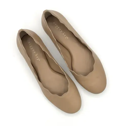 Cooperkey Leather Scalloped Ballet Flats Beige Nude Sz 6 Minimalist Classic Chic Tan