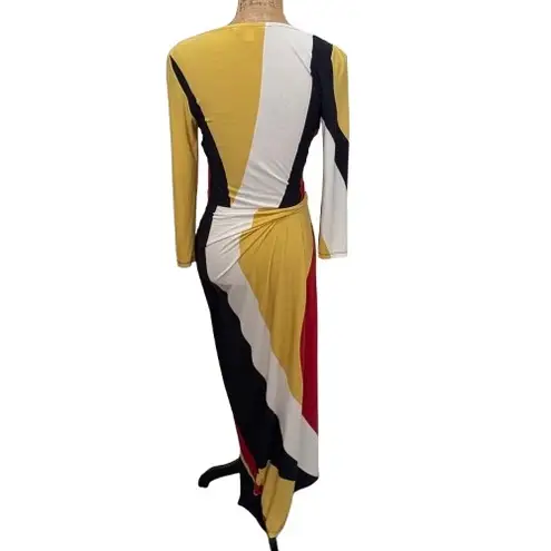 Boston Proper Maxi Wrap Dress Colorblock Art Deco Red Yellow Black White Size 4