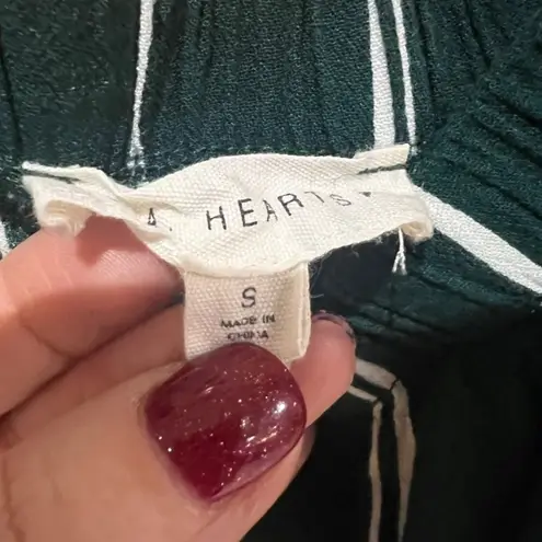 LA Hearts  Green Striped Blouse Off the Shoulder Crop Top S Shirt with Bottom Tie