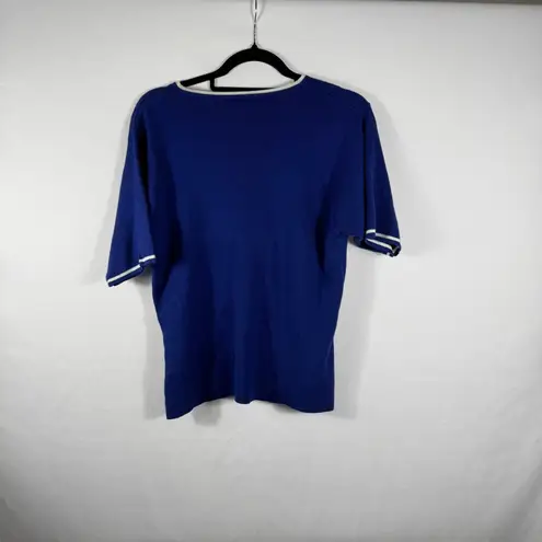 Pendleton Petite Womens Top Blue White Trim Short Sleeve Knit Blouse Medium