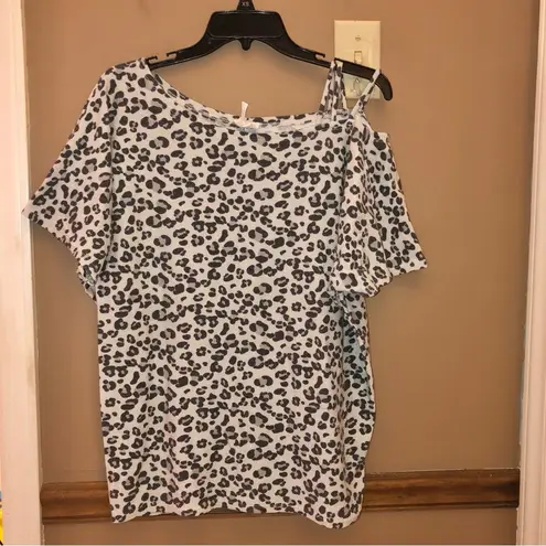 Bini Cheetah Print Strappy Off Shoulder Knit Top Grey Medium Gray