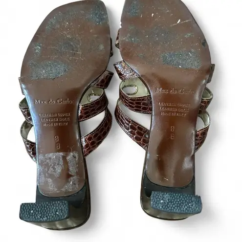 Max de Carlo Brown Crocodile Embossed Heeled Sandals Size 8