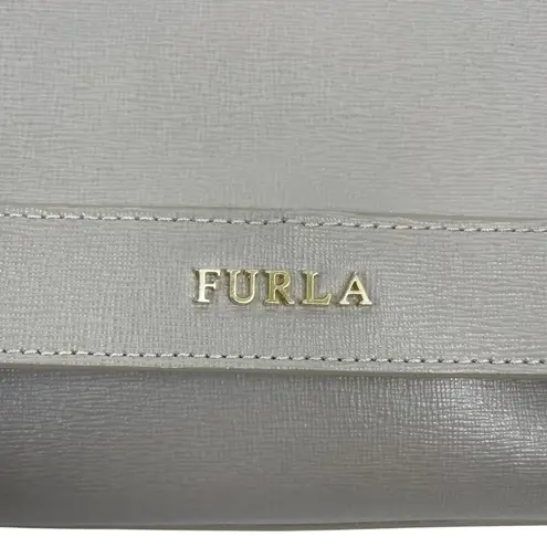 Furla Ginevra Leather Mini Crossbody Bag Sabbia Beige Gray Gold Chain
