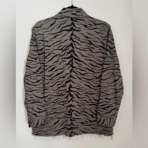 Pistola Tiger Utility Shirt Jacket Medium Animal Print Frayed Hem Anthropologie