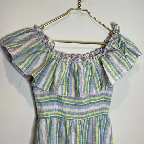Gul‎ Hurgel Pastel Multicolored Striped Linen Midi Dress XS Pink