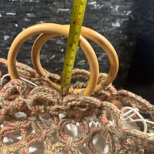 Shiraleah Estrella Shirleah Jute Bag Multicolor Round Wood Handles Vegan Made in India