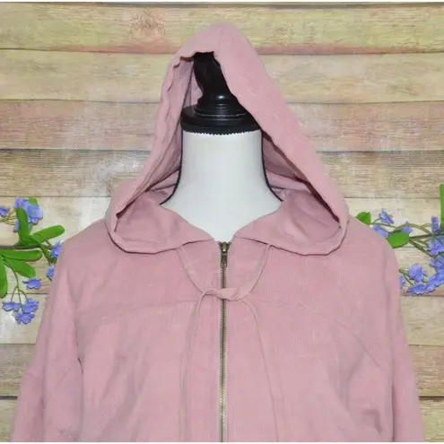 MINE Ladies Dusty Rose Pink Crop Corduroy Hooded Jacket Size L Full Zip Hoodie Size L