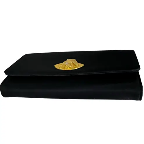 Vtg Stop Sac Béatrice Bongibault Black Wallet Clutch Purse w Gold Tone Emblem