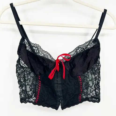 Nan Flower Womens VTG Vintage Coquette Whimsigoth Lace Cami Crop Corset Top M Black Size M