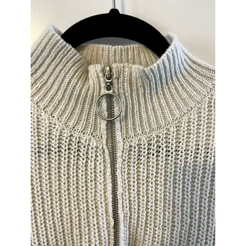 Be cool Mock Neck Womens Cream Rainbow Stripe Oversized Knit Sweater M Zip up