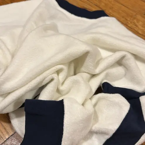 Faherty Beach Fleece Ringer Crewneck Sweatshirt White & Navy Blue M - Image 4