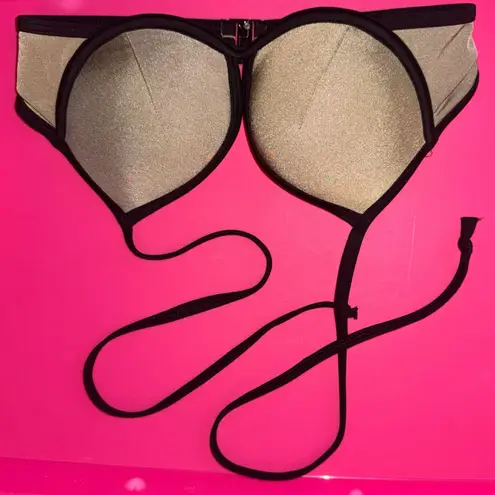 H&M  Olive Super Push Up Bikini Top with Black Trim thumbnail 2