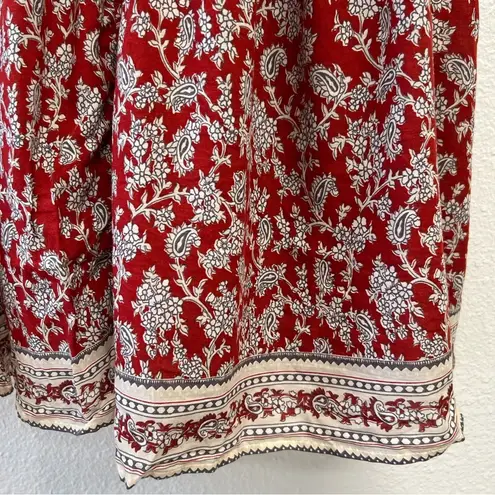Madewell  Pintucked Puff-Sleeve Midi Dress in Red Floral Fall Dress Size 00 NWT