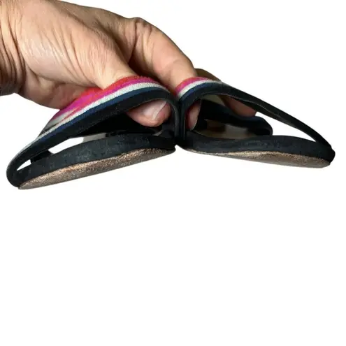 Loeffler Randall Suede Slide Sandals 8B Multicolor Striped Block Heel Sandals