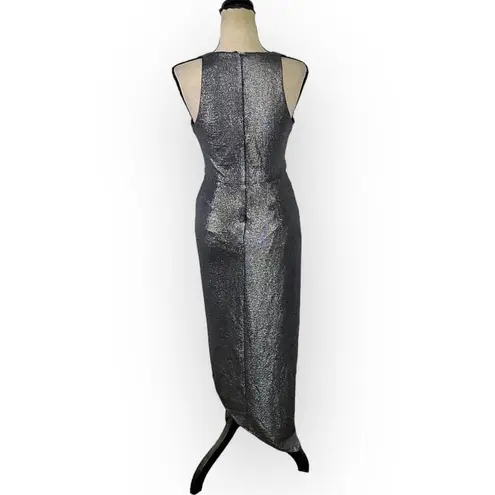 Aidan AIDAN MATTOX Draped Dress Women's 4 Gunmetal Asymmetrical Sleeveless RTR Gray