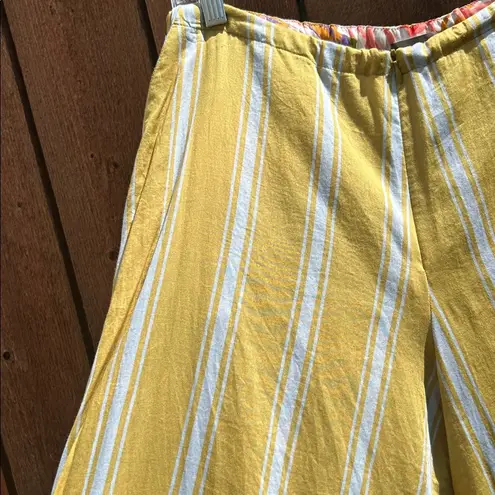 Alembika Striped Wide Leg High Waist Butter Yellow White Pants Size 4 Gold Size L